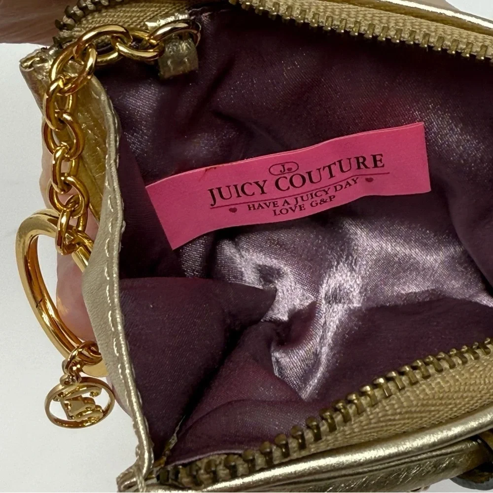 Juicy Couture Gold Metallic Crown Keychain Wallet Card Holder